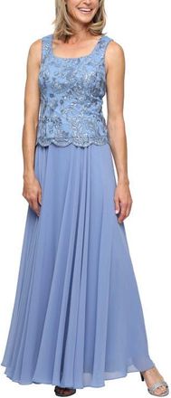 Alex Evenings Mixed Media Sleeveless Gown with Embroidered Jacket in Dusty Blue at Nordstrom, Size 16