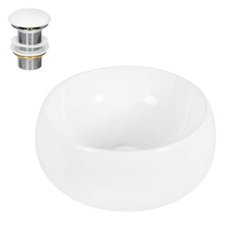 ECD Germany Lavabo de cer&aacute;mica con juego desag&uuml;e blanco