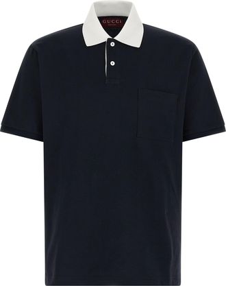 Gucci Blue Cotton Polo Mens Shirt