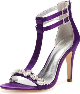Generic Wedding Shoes High Heels Women Bridal Stiletto Heels Open Toe Heeled Sandals for Dressy Wedding Party 10.5Cm,Dark Purple,4 UK
