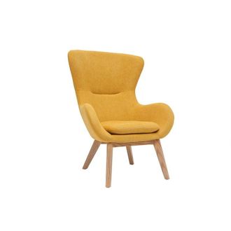 Miliboo Poltrona scandinava in tessuto effetto velluto giallo senape e legno ESKUA