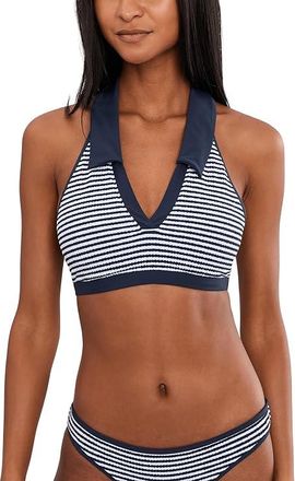 Seafolly Club House Halter Top with Collar Womens Clothing True Navy : AUS 16 (US Womens 12), Elastane/Nylon