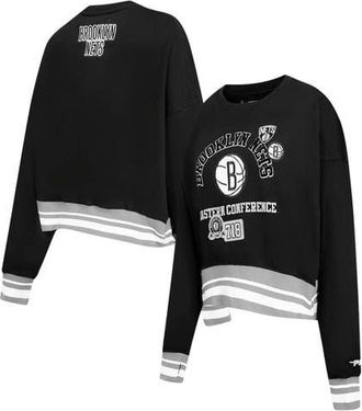 Pro Standard Womens Pro Standard Black Brooklyn Nets Area Code Cropped Pullover Sweatshirt at Nordstrom, Size Xx-Large