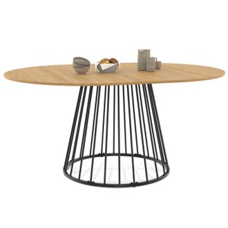 IDMarket Tavolo Da Pranzo Rotondo Allungabile Yuna 4-8 Persone Con Piano In Legno E Gamba In Filo Metallico Nero 110 - 150 Cm