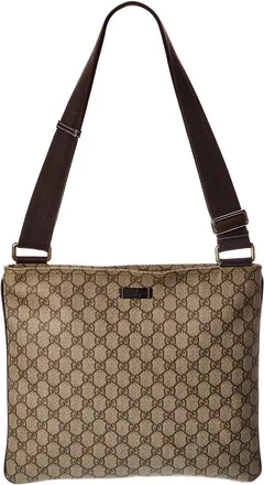 Gucci Beige Gg Supreme Canvas Monogram Medium Flat Messenger Bag (Authentic Pre-Loved)