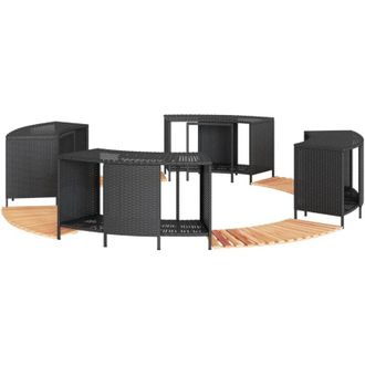 vidaXL Bordo per Spa Nero in Polyrattan e Legno Massello di Acacia vidaXL
