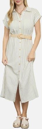 ZOE AND CLAIRE Stripe Belted Shirtdress in Light Olive at Nordstrom Rack, Size Medium