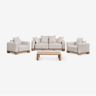 Sklum Conjunto De Sal&oacute;n Con Sof&aacute; De 2 Plazas, 2 Sillones Y Mesa De Centro En Madera De Acacia 125x80 Cm Ioanis Sklum