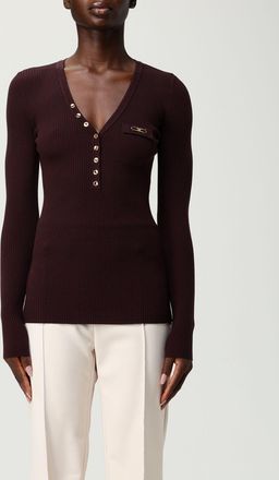 Elisabetta Franchi Maglia a v in misto seta con logo Elisabetta Franchi