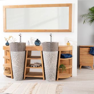 Wanda Collection Mueble De Ba&ntilde;o De Teca Florencia Doble 180cm + Lavabos Gris