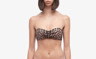 Jonathan Simkhai Jonathan Simkhai Front Twist Bikini Top Women Large Leopard Print Stretch JDM044 (Brown,Regular,L)