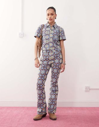 Wrangler bootcut 70s print jeans in blue - part of a set-Multi