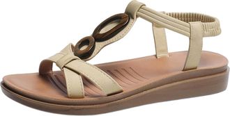 Generic RLEHJN Womens Walking Sandals Flat Sports & Outdoor Sandals Soft Sole Elastic Ankle Strap Sandal Comfortable Open Toe Roman Shoes Ladies Summer Shoes 