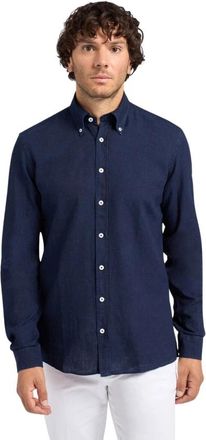 Brooks Brothers Slim Fit Katoen-Linnen Chambray Button Down Overhemd - Heren - Casual Overhemden - Blauw - 2XL - Katoen - Overhemden