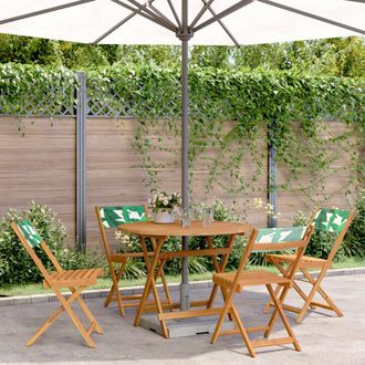 vidaXL Set De Comedor Jard&iacute;n 5 Pzas Tela Madera Maciza Estampado Hojas Vidaxl