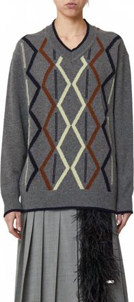 Plan C Argyle Cashmere V-Neck Sweater In Multi