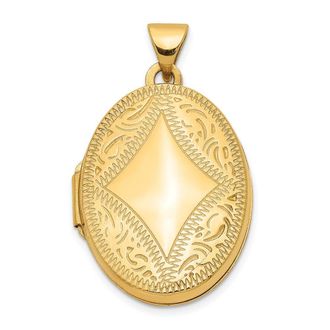 Diamond2Deal 14k Yellow Gold Diamond-shaped Design Oval Locket Pendant