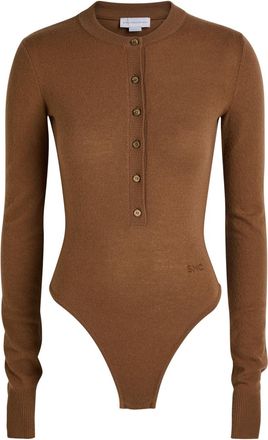 Stella McCartney Stella Mccartney Logo-embroidered Ribbed Wool Bodysuit - Camel - L (UK14 / L)