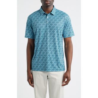 Swannies Ridge Floral Performance Golf Polo in Deep-Lake at Nordstrom, Size Xx-Large