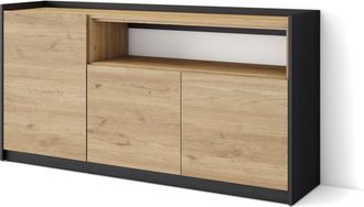 Skraut Home Skraut Home - Aparadores Para Sal&oacute;n, 156x37x80cm, 3 Puertas, Armario, Zapatero, Roble Y Negro