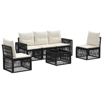 vidaXL Conjunto De Sof&aacute;s De Jard&iacute;n 6 Pcs Negro Y Blanco Crema Vidaxl