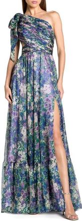 Mac Duggal Womens One Shoulder Floral Maxi Gown with Side Cutout in Lilac Multi at Nordstrom, Size 12