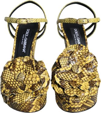 Dolce & Gabbana Yellow Exotic Leather Ankle Strap Heels Sandals Womens Shoes