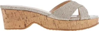 Jimmy Choo London Champagne Panna Glitter Fabric Wedges, Brand Size 34 ( US Size 4 )