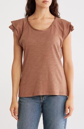 Catherine Malandrino Tiered Ruffle Scoop Neck Top in Mocha at Nordstrom Rack, Size X-Small
