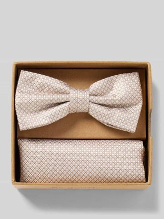 Prince Bowtie Fliege und Einstecktuch im Set aus reiner Seide in Sand, Größe 1