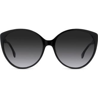 Fendi Fine 59mm Round Sunglasses in Shiny Black /Gradient Smoke at Nordstrom Rack