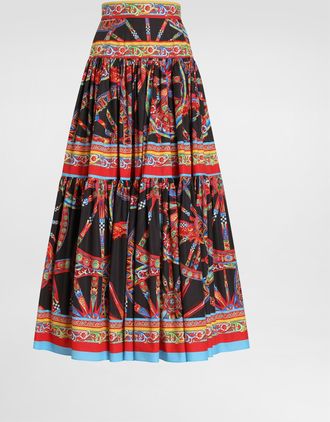 Dolce & Gabbana Carretto-print Poplin Long Skirt - Woman Skirts Multi-colored 36