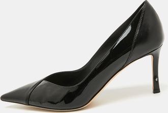 Jimmy Choo London Black Patent Leather And Leather Cass Pointed Toe Pumps