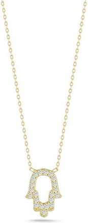 Sphera Milano Pav&eacute; Cubic Zirconia Open Hamsa Pendant Necklace in Gold at Nordstrom Rack