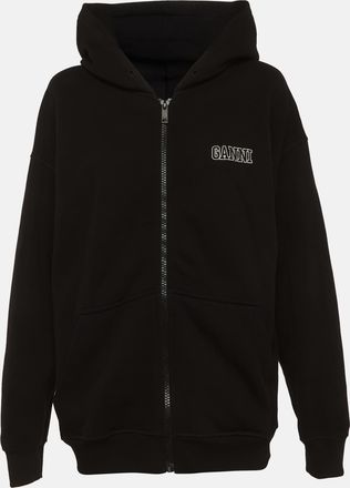 Ganni Ganni Black Logo Embroidered Cotton Zip-Up Hoodie