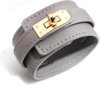 Liv Oliver 18K Gold Grey Leather Bracelet