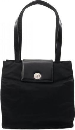 Bulgari Black Leather Nylon Canvas Tote Bag (Pre-Owned)