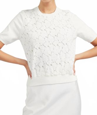 Current Air Round Neck Lace Sweater In Winter White