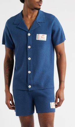 MAVRANS Out of Office Knit Button-Up Camp Shirt in Blue at Nordstrom, Size Xx-Large