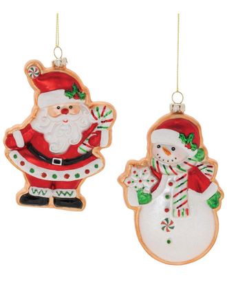 Melrose International Set Of 12 Glass Santa & Snowman Cookie Ornament