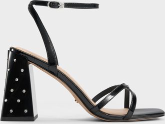 Charles & Keith Emmaline Patent Leather Crystal Crossover Sandals