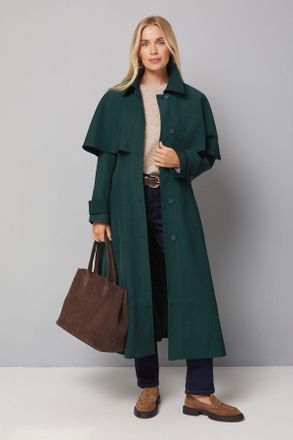 Wallis Womens Petite Belted Cape Coat - Forest Green - Size 12 UK