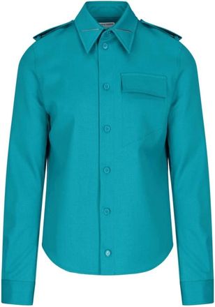 Bottega Veneta Wollen overhemd met knoopsluiting - Heren - Casual Overhemden - Groen - L - Wol - Overhemden