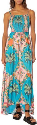 Maaji Isadora Arabian Palm Smocked Cover-Up Maxi Dress in Aquamarine at Nordstrom, Size Medium