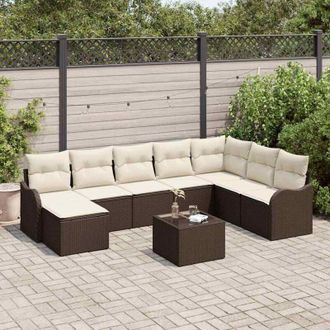 vidaXL Vidaxl - Conjunto De Sof&aacute; De Jard&iacute;n Con Coj&iacute;n 9 Pcs Marr&oacute;n Polirat&aacute;n