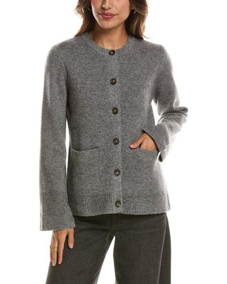 Fort&eacute; Cashmere Double Knit Button Crew Wool & Cashmere-Blend Cardigan