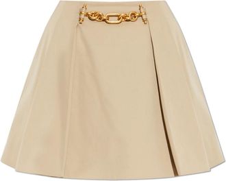 Balmain Korte Rok met Plooitjes - Dames - Korte rokken - Beige - M - Katoen - Rokken