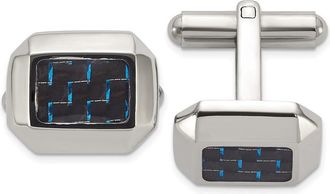 Diamond2Deal Stainless Steel Polished with Black and Blue Carbon Fiber Inlay Cuff Links