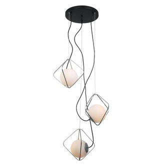 Netlighting Modern Hanging Pendant Chrome Black 3 Light White Shade E27 Dimmable
