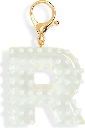 Leith Faux Pearl Initial Bag Charm in R- Clear- White- Gold at Nordstrom Rack